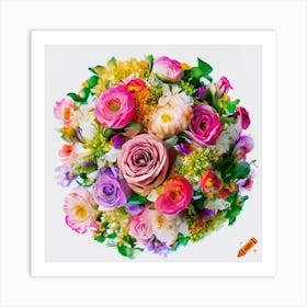 Craiyon 233200 Photo Realistic Lush And Bright Floral Bouquet With A Fish Eye Effect On A White Back Art Print