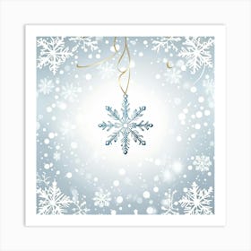 Abstract Illustration Of A Glistening Snowflake Ornament White With Hints Of Silver And Gold Suspe (7) Art Print