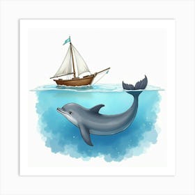 Dolphin And Sailboat Art Print