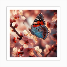 Butterfly On Cherry Blossoms Art Print