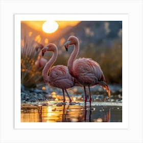 Flamingos At Sunset 3 Art Print