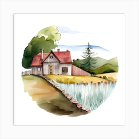 Watercolor House In The Countryside Art Print