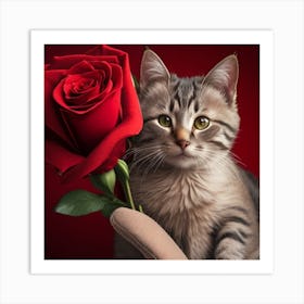 Cat With Rose 2 Art Print