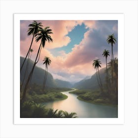 Tropical Landscape With Palm Trees Art Print