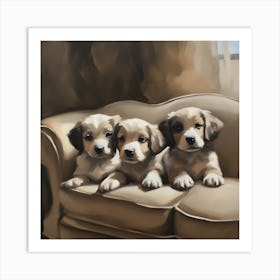 Three Puppies On A Couch Art Print