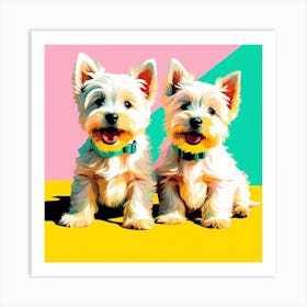 West Highland White Terrier Pups, This Contemporary art brings POP Art and Flat Vector Art Together, Colorful Art, Animal Art, Home Decor, Kids Room Decor, Puppy Bank - 162nd Art Print