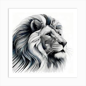 Male Lion Head - Abstract Line Art Illustration 119 Art Print