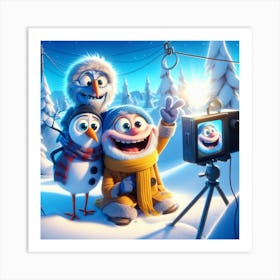 Snowman in Landscape photo Art Print