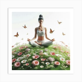 Meditating Woman With Butterflies 1 Art Print