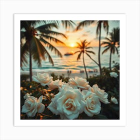 Sunset Roses On The Beach2 Art Print