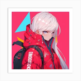 Anime Girl In Red Jacket Art Print