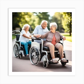 Senior Couple In Wheelchairs Art Print