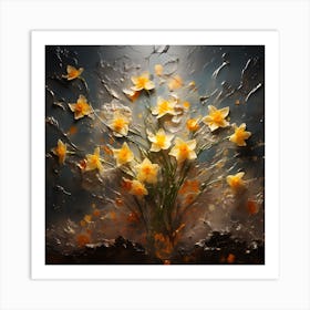 Daffodils Waving Stem Pointed Leaves Yellow Flashes Brown 10 Art Print