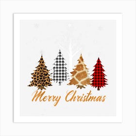 Merry Christmas Plaid Leopard Tree Buffalo Plaid Xmas Tree Art Print