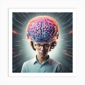 Young Man With Brain On His Head 1 Art Print