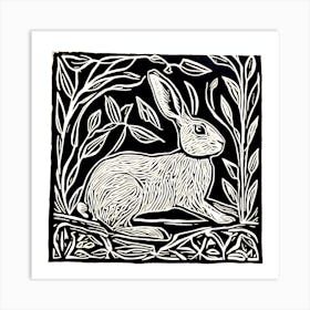 Rabbit In The Woods Linocut 1 Art Print