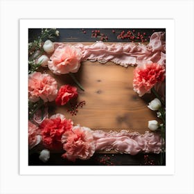 Pink Carnations On Wooden Background 1 Art Print