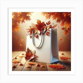 Autumn Leaves On A Shopping Bag Art Print