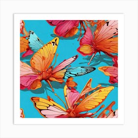 Butterflies On A Blue Background 2 Art Print