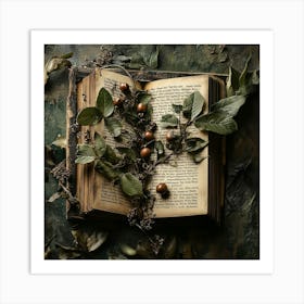 Old Book With Leaves Art Print