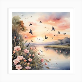 Birds And Flowers Art Print