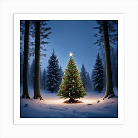 Christmas Tree In The Snow 12 Art Print