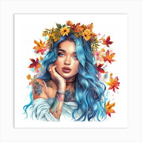 Autumn Girl With Tattoos Art Print