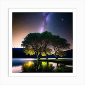 Three Trees At Night Art Print