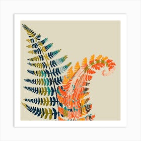 Colorful Fern Leaves Square Art Print