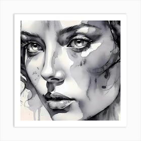 Study Of A Woman'S Face Black And White Art Print