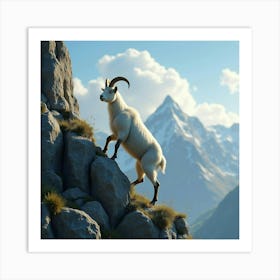 A Majestic Mountain Goat Climbing A Rocky Cliff 1 Art Print