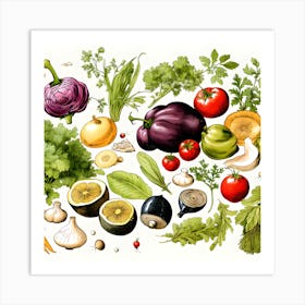 Vegetables Isolated On White Background Art Print