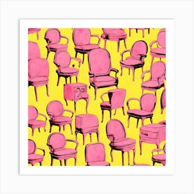 Pink Chairs on Yellow Background Art Print