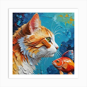 Goldfish And Cat Art Print