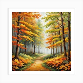 Forest In Autumn In Minimalist Style Square Composition 335 Art Print