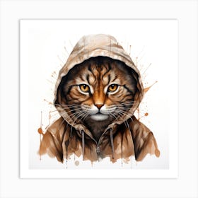 Watercolour Cartoon Bobcat In A Hoodie Art Print