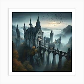  A Description Of A Gothic Style Castle With An Airy View, Emphasizing Its Mysterious Nature Art Print