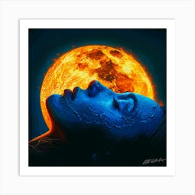 Lunar Orbit - Blue And Moon Art Print