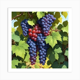 Grape Vines With Red And Blue Grapes 3 Art Print