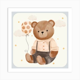 Teddy Bear With Balloon | Nursery Art Art Print