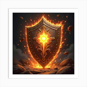 A Glowing Enchanted Shield Blocking A Fiery Attack 1 Art Print