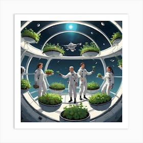 Astronauts Tending To Plants In A Space Station Art Print