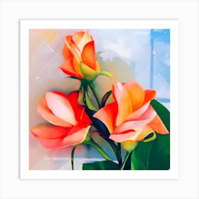 Three Roses In A Vase Art Print