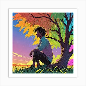 Man Sitting Under A Tree 1 Art Print