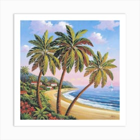 Palm Trees On The Beach Art Print