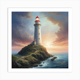 Lighthouse At Sunset Art Print