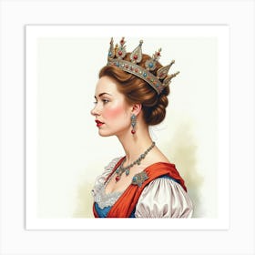 Stunning Watercolor Painting Of Queen Elizabeth I, With Majestic Flair 1 Art Print