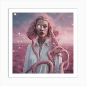 Pink Starry Sky Octopus Light Flair Art Print