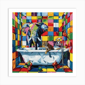 Elephant In The Bath 3 Art Print