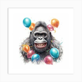 Gorilla With Balloons 2 Art Print